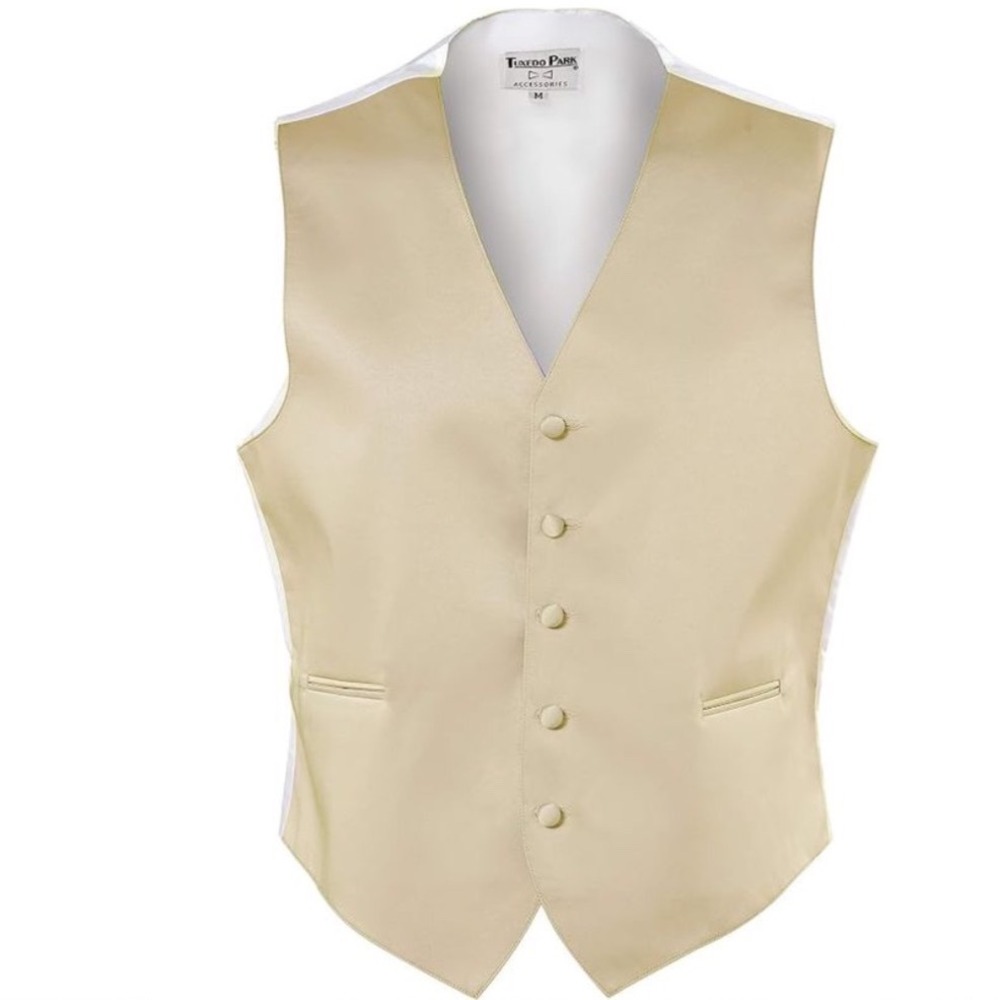 NEW Tuxedo Park Mens Champagne Satin 5 Button Full Back Vest Formal Size 2XL